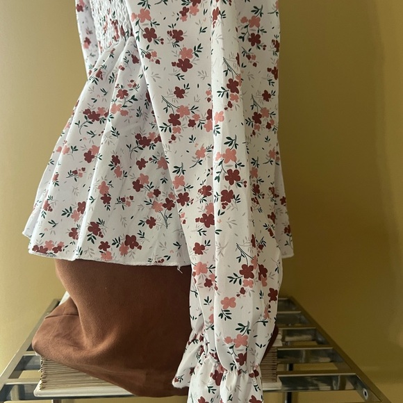 SHEIN White Cream Smocked Peplum Blouse - Picture 4 of 8